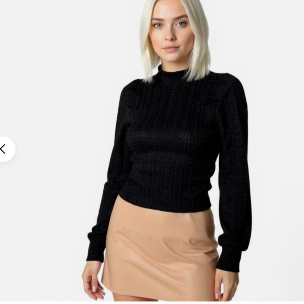 NWT Sz M Band Of The Free Raquel black Ribbed Mock Neck Cable Knit sweater